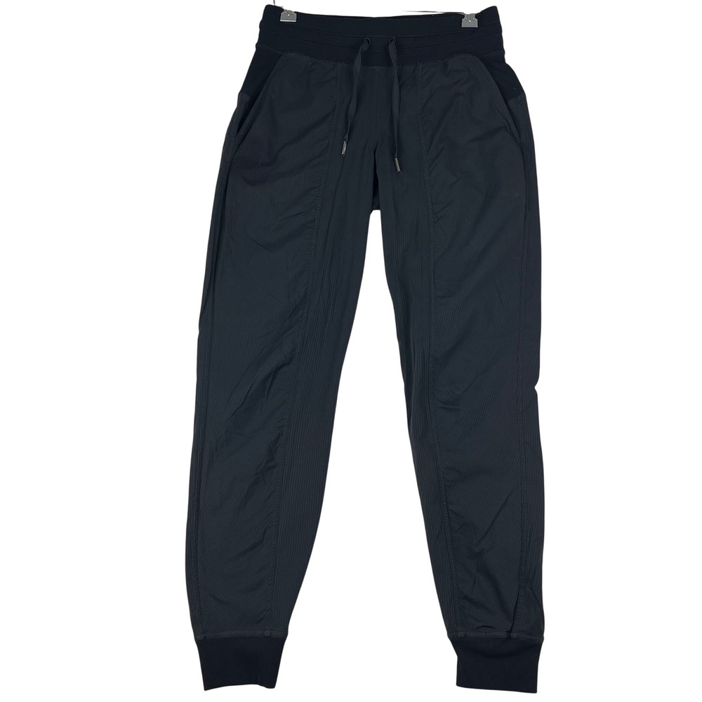 Lululemon Jogger Pants Women 6 Black Textured Drawstring Ribbed Cuff Activewear